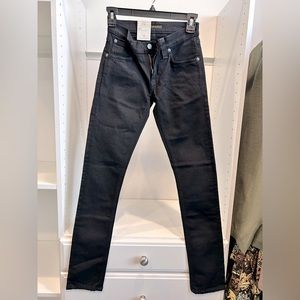 NWT Nudie Teens Jeans Long John Slim Fit Black 100% Organic Cotton Size W24 L30
